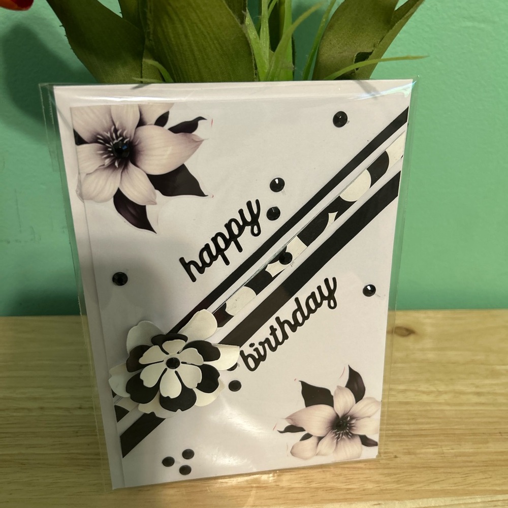 Chic Floral Black and White Birthday Card